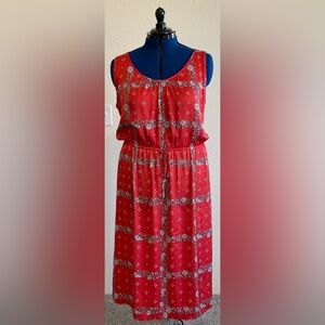 Sleeveless red dress elastic tie waist - gorgeous!